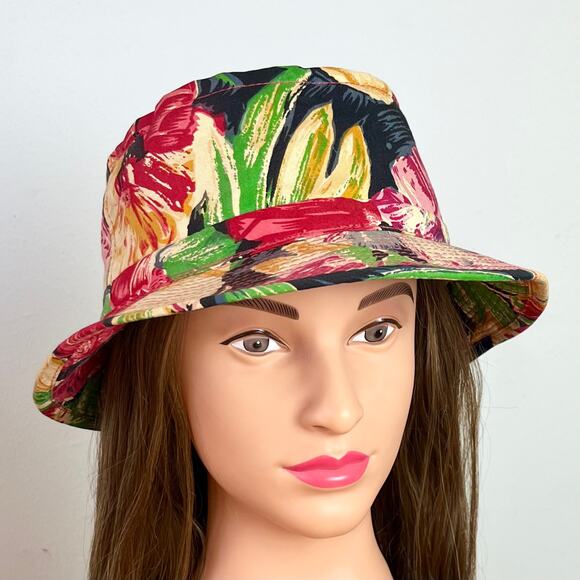 Moja Accessories - Vintage 80s Floral Hawaiian Bucket Sun Fisherman Hat‎